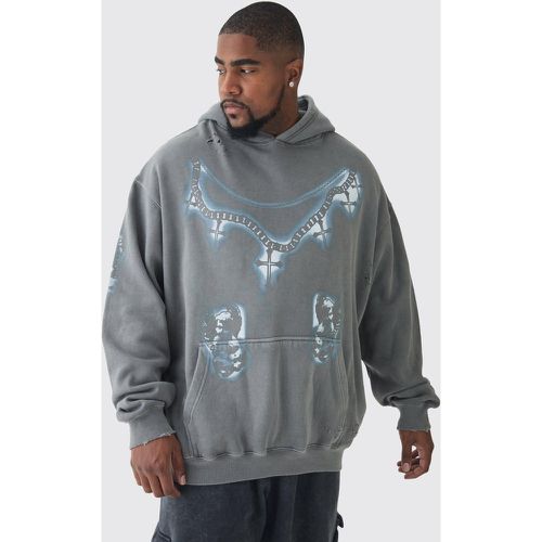 Grande taille - Sweat à capuche oversize délavé à imprimé croisé - XXXXL - Boohooman - Modalova