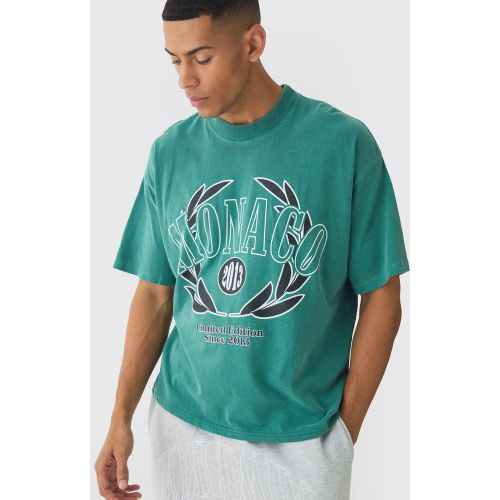 T-shirt oversize délavé à slogan Monaco - S - Boohooman - Modalova