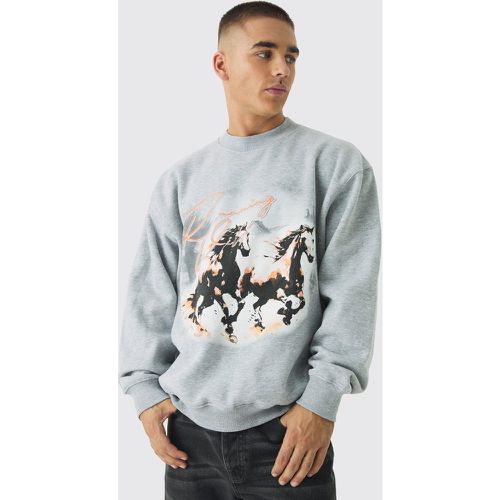 Sweat oversize à col montant et imprimé cheval homme - S - Boohooman - Modalova