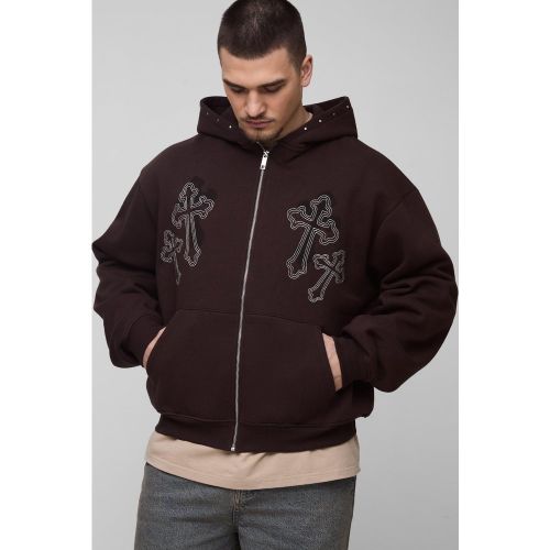 Tall - Sweat à capuche oversize zippé à broderie croix - L - Boohooman - Modalova