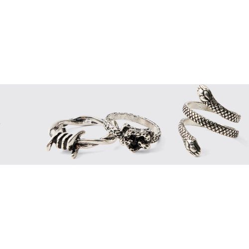 Lot de 3 bagues serpent ées - S/M - Boohooman - Modalova