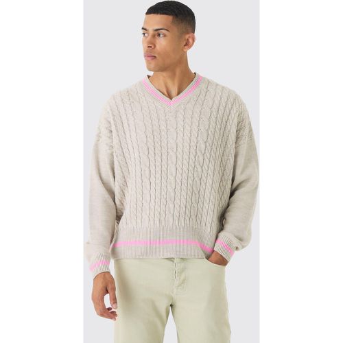 Pull oversize à col V en maille torsadée - S - Boohooman - Modalova