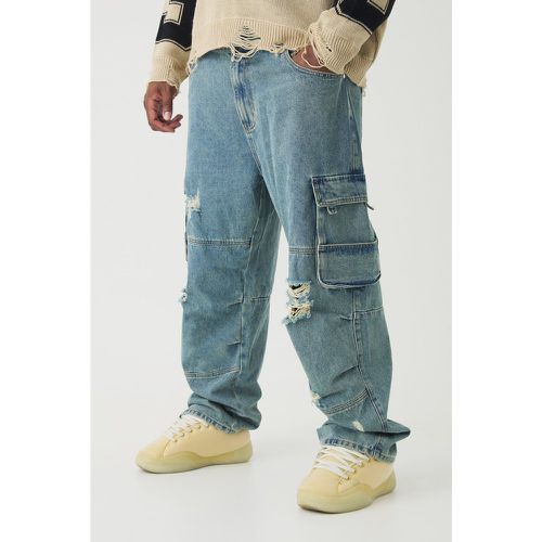 Grande taille - Jean cargo large à déchirures homme - 38 - Boohooman - Modalova