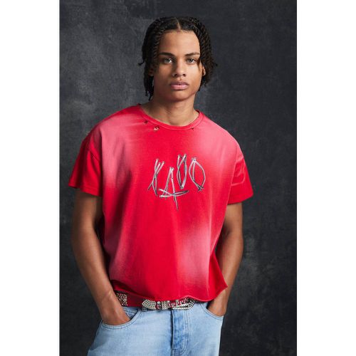 T-shirt court délavé à imprimé 1400 - S - Boohooman - Modalova