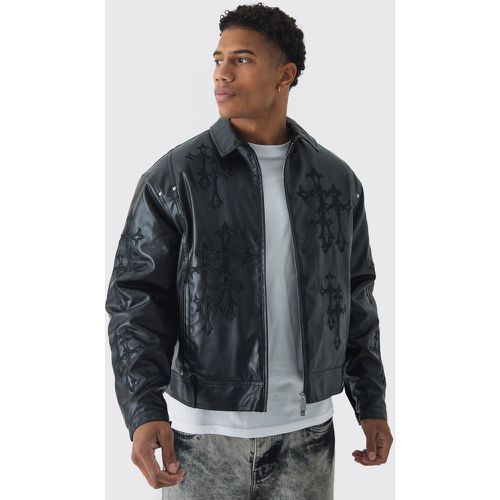 Veste biker à écusson croix homme - S - Boohooman - Modalova