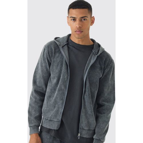 Sweat à capuche zippé côtelé et broderie - MAN homme - S - Boohooman - Modalova