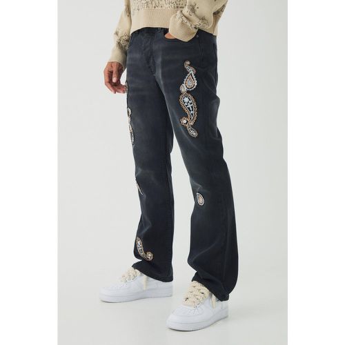 Jean flare délavé à écusson cachemire - 28R - Boohooman - Modalova