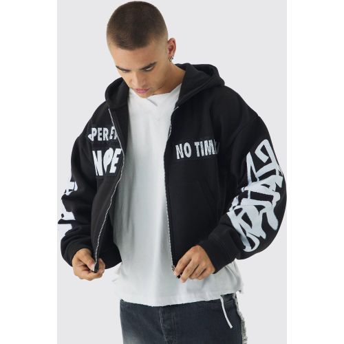 Sweat à capuche zippé à écusson graffiti - M - Boohooman - Modalova