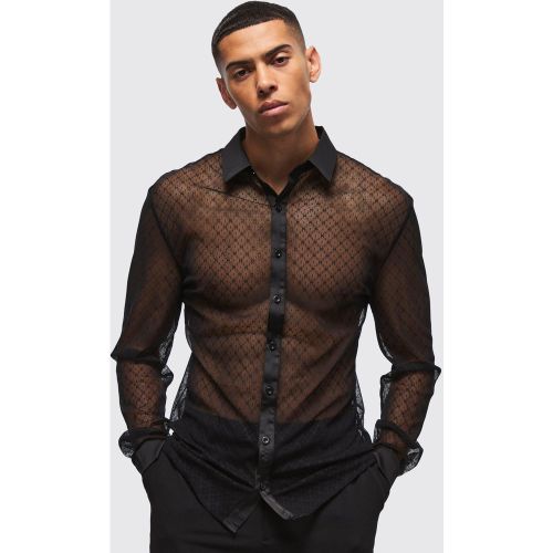 Chemise cintrée en dentelle à manches longues - M - Boohooman - Modalova