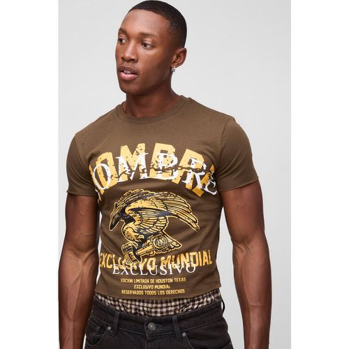 T-shirt délavé à imprimé oiseau - S - Boohooman - Modalova