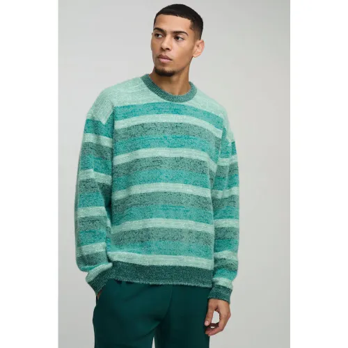 Pull oversize rayé en maille brossée - L - Boohooman - Modalova