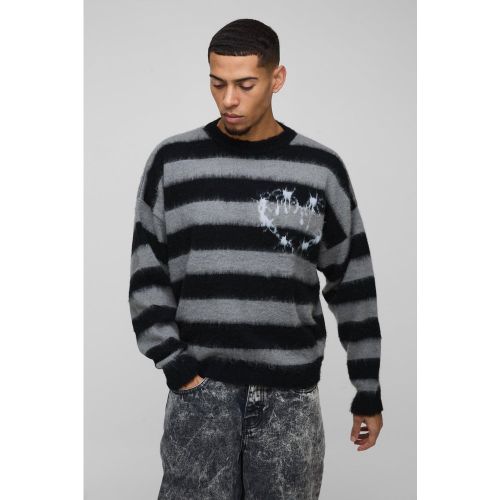 Pull oversize rayé en maille brossée - L - Boohooman - Modalova