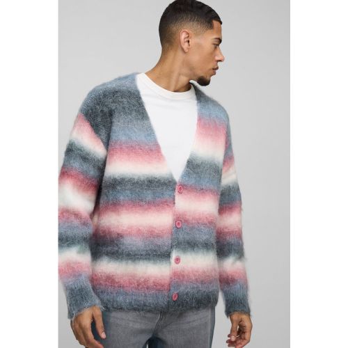 Cardigan oversize rayé en maille brossée - S - Boohooman - Modalova