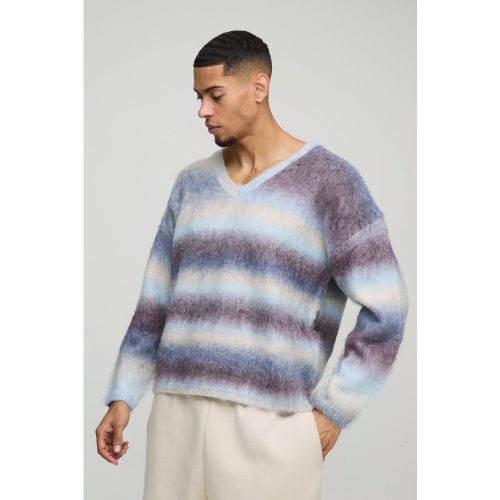Pull oversize à col V et rayures - L - Boohooman - Modalova