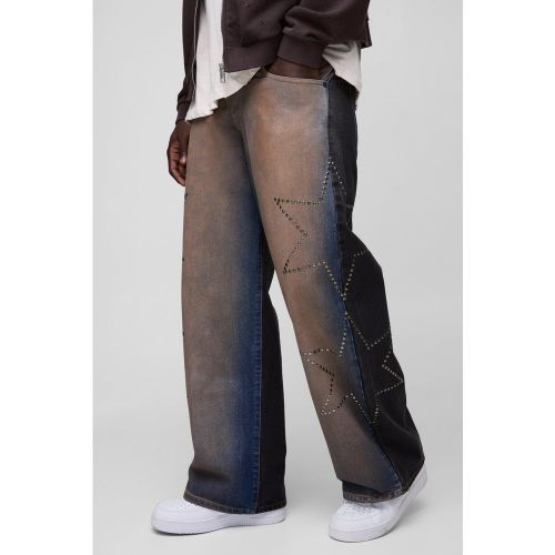 Jean baggy bicolore à clous étoiles - 32R - Boohooman - Modalova