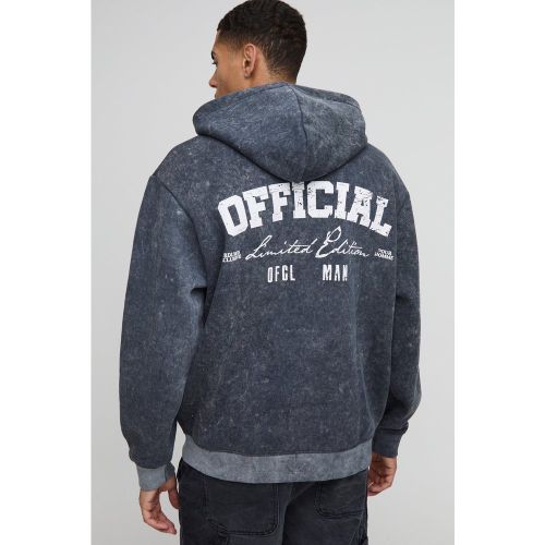 Sweat à capuche oversize zippé délavé - Official - S - Boohooman - Modalova