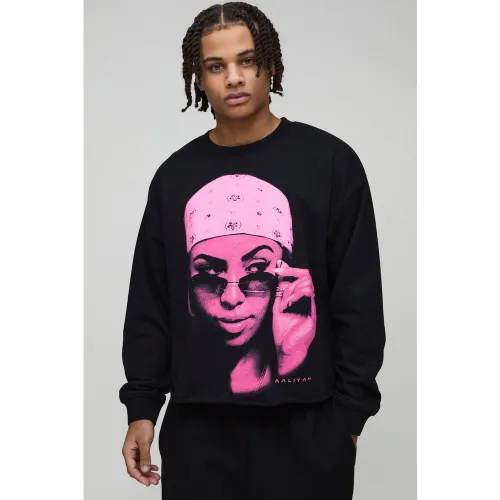 Sweat oversize à bords bruts et imprimé Aaliyah - S - Boohooman - Modalova