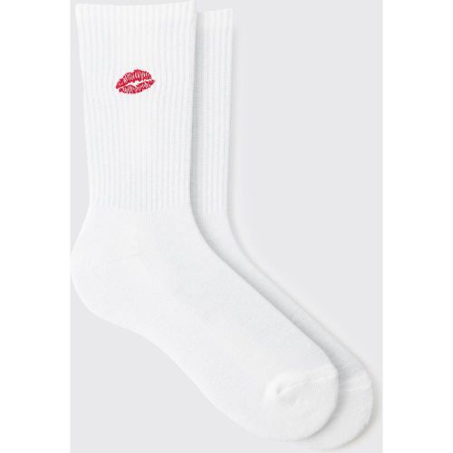 Chaussettes à broderie lèvres - ONE SIZE - Boohooman - Modalova