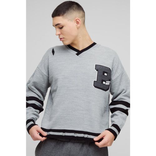 Pull universitaire oversize à col V - XS - Boohooman - Modalova