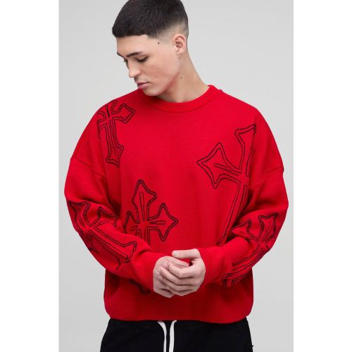Pull oversize à col ras-du-cou - L - Boohooman - Modalova
