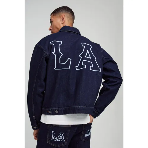 Veste oversize en jean à écusson L.A - S - Boohooman - Modalova