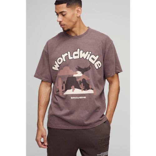 Oversized Tonal Worldwide Western Washed Graphic T-Shirt - S - Boohooman - Modalova