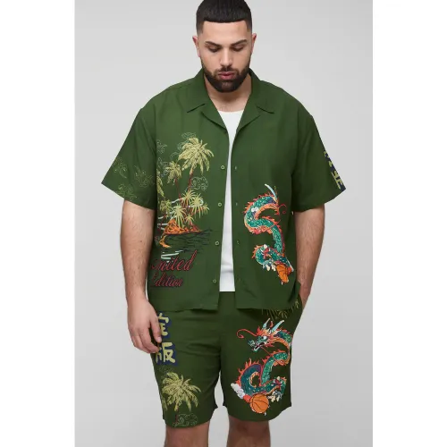 Grande taille - Ensemble texturé avec chemise oversize et short - XXXL - Boohooman - Modalova