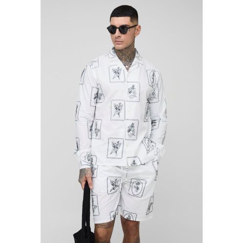 Tall - Ensemble en popeline à broderie avec chemise et short - S - Boohooman - Modalova