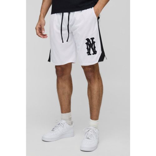 Short de basket mi-long en mesh à écussons - S - Boohooman - Modalova