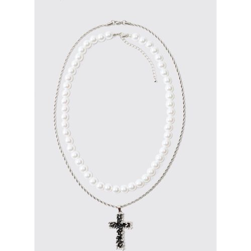 Collier à chaînes croisées et perles - ONE SIZE - Boohooman - Modalova