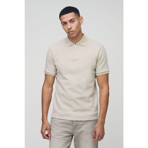 Polo cintré zippé à surpiqûres - S - Boohooman - Modalova