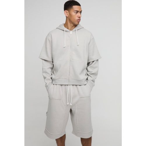 Survêtement oversize zippé avec bermuda - S - Boohooman - Modalova