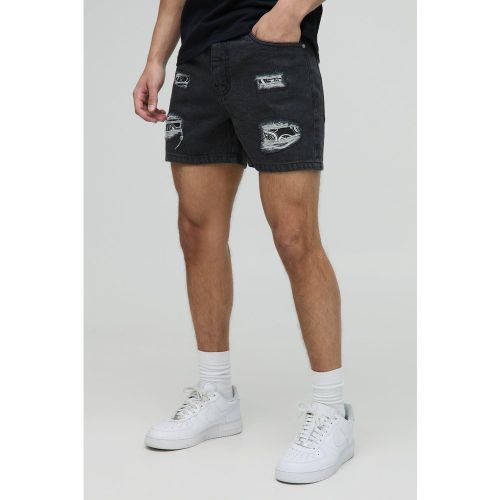 Short slim en jean déchiré et réparé à motif bandana - 28 - Boohooman - Modalova