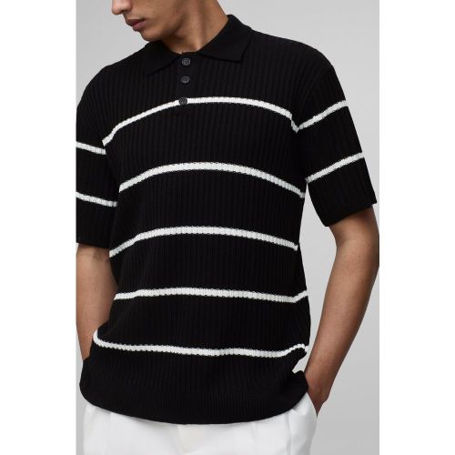 Polo rayé en maille côtelée - S - Boohooman - Modalova