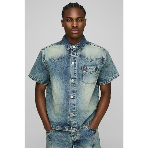 Chemise oversize en jean à écusson étoile - S - Boohooman - Modalova