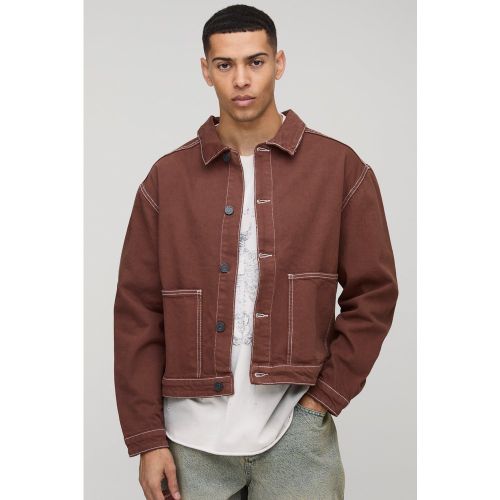 Veste Harrington en jean à coutures contrastantes - S - Boohooman - Modalova