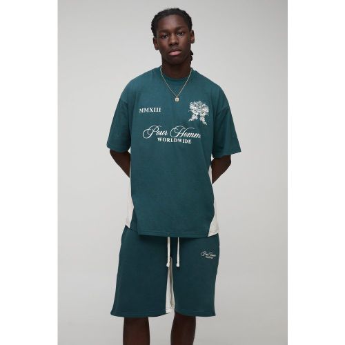 Ensemble oversize color block avec t-shirt et short - S - Boohooman - Modalova