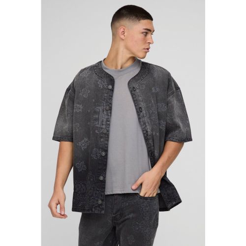 Chemise de baseball en jean à imprimé bandana - L - Boohooman - Modalova