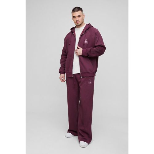 Tall - Survêtement oversize zippé à slogan brodé - S - Boohooman - Modalova