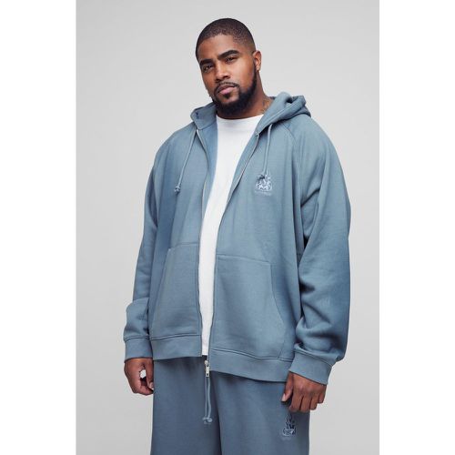 Plus Oversized Raglan Zip Thru Embroidered Spray Wash Hoodie - XXXL - Boohooman - Modalova