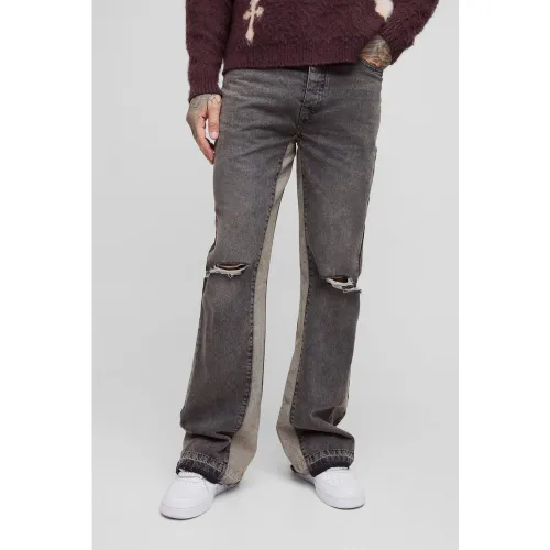 Tall - Jean flare large déchiré au genou - 30 - Boohooman - Modalova