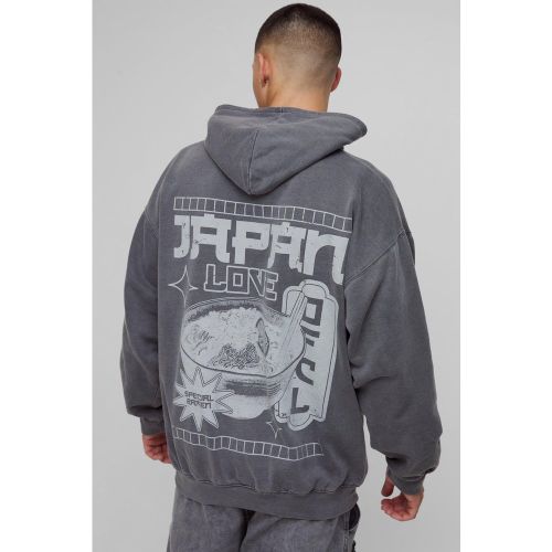 Sweat à capuche oversize délavé à imprimé Japon - XS - Boohooman - Modalova
