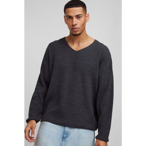 Pull oversize côtelé à col V - S - Boohooman - Modalova