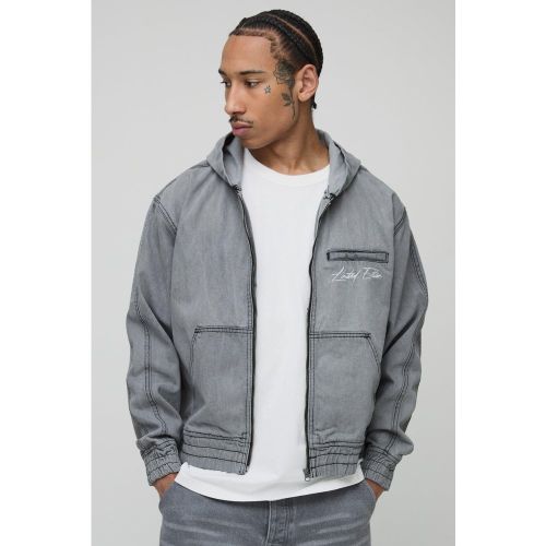 Sweat à capuche oversize en jean à broderie homme - S - Boohooman - Modalova