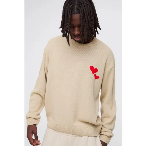 Pull oversize à broderie cœur - L - Boohooman - Modalova