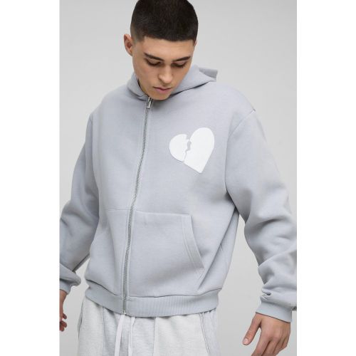 Sweat à capuche oversize zippé à imprimé cœurs - S - Boohooman - Modalova