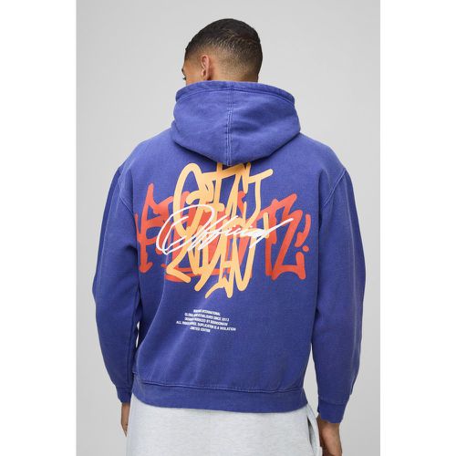 Oversized Washed Branded Graffiti Graphic Hoodie - S - Boohooman - Modalova