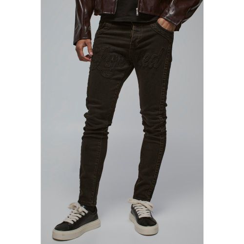 Jean skinny stretch à écussons - 30R - Boohooman - Modalova