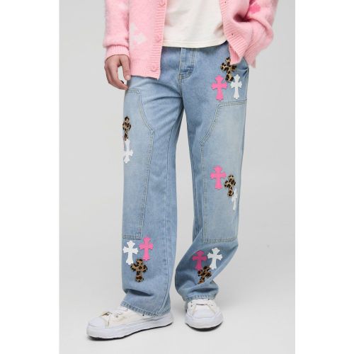 Jean large à écussons croisés - 28R - Boohooman - Modalova