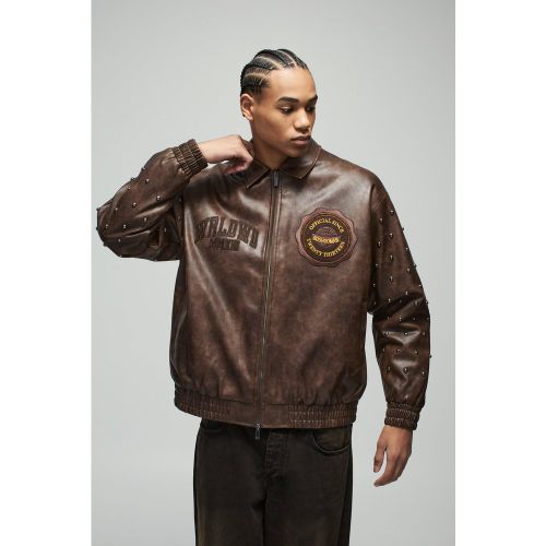 Bomber oversize western clouté à écusson - S - Boohooman - Modalova
